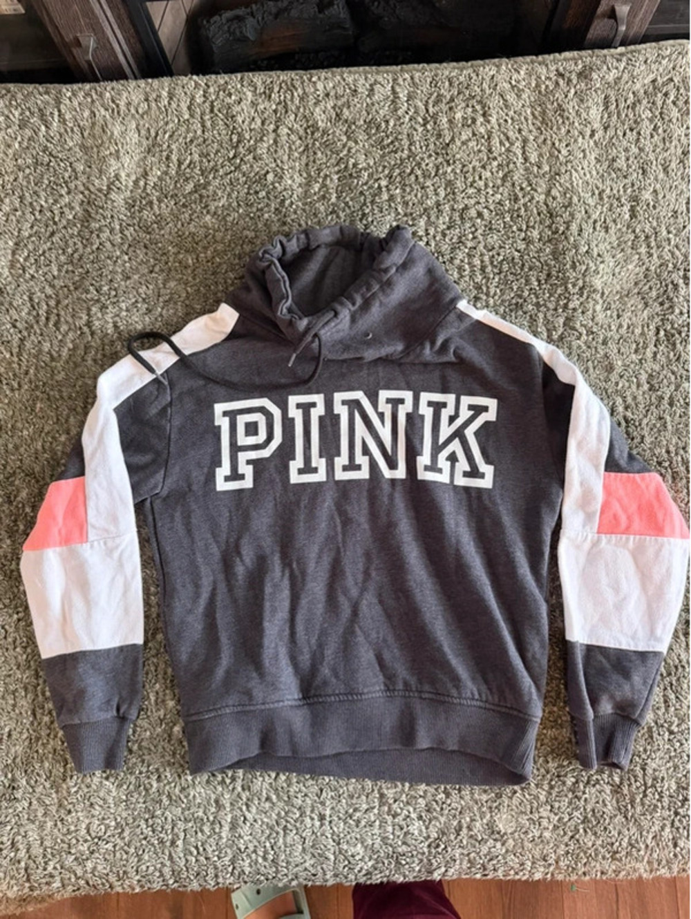 Victoria's Secret PINK Gray Pullover Hoodie with Color Block Sleeves XS